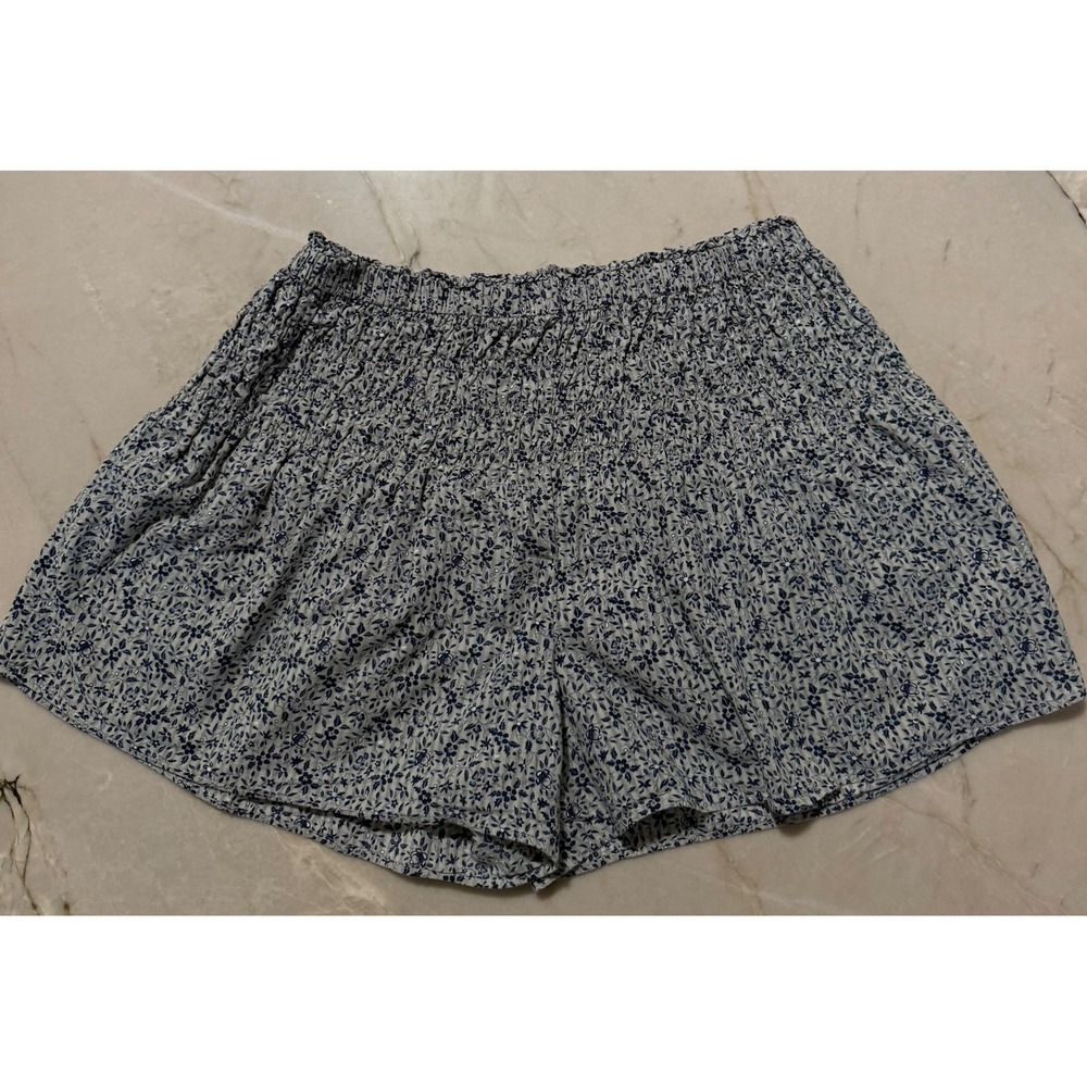 Madewell Blue White Floral Smocked Waist Cotton Shorts Women Large L Skort Style